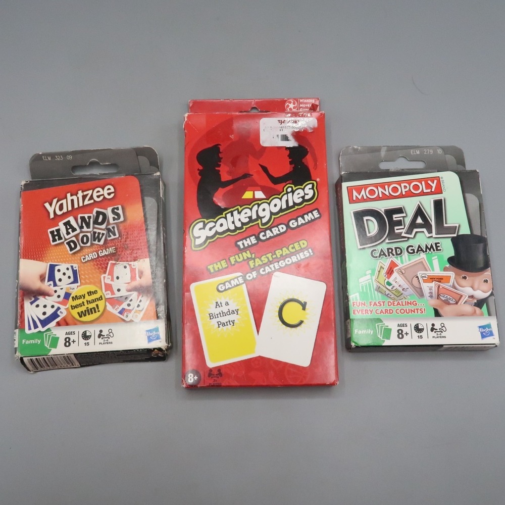 Scattergories, Yahtzee Hands Down, Monopoly Deal Card Game Lot Ages8+ Lot